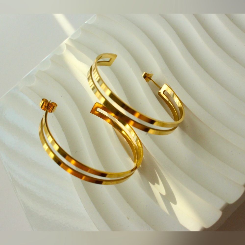 New double line hoop earrings, tarnish free big hoop earrings